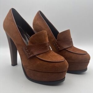 Guido Sgariglia Suede Platform Penny Loafer 38 Italy Leather Womens